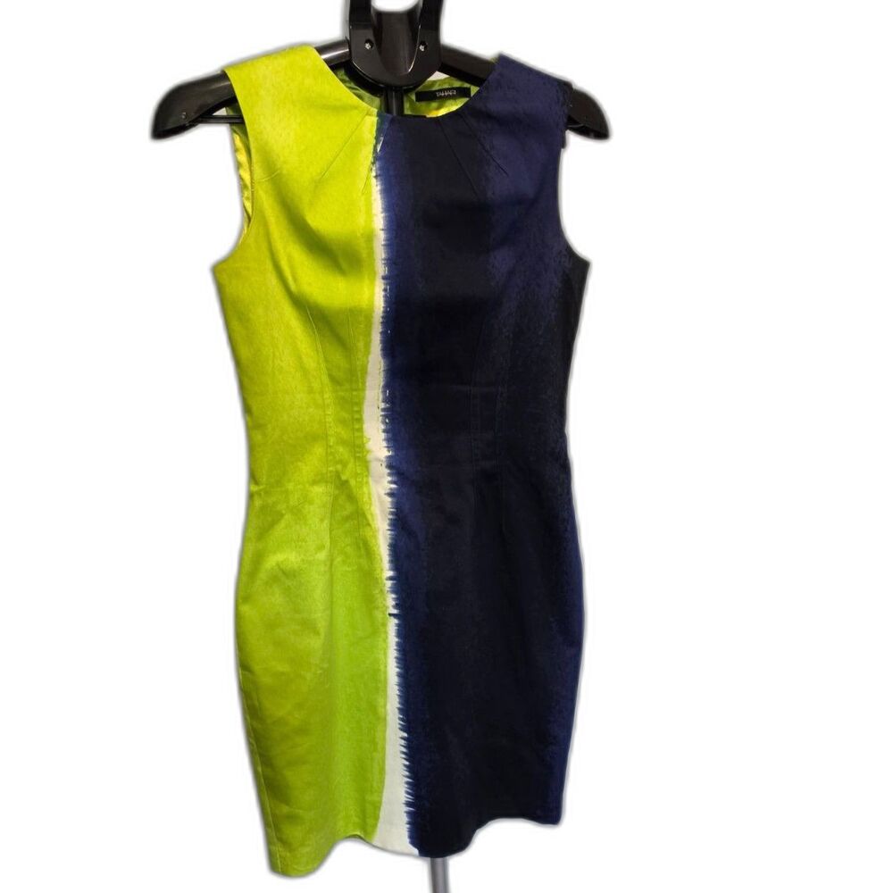 Tahari Green Blue Unique Print Dress Size 6 or 8 Career Lined